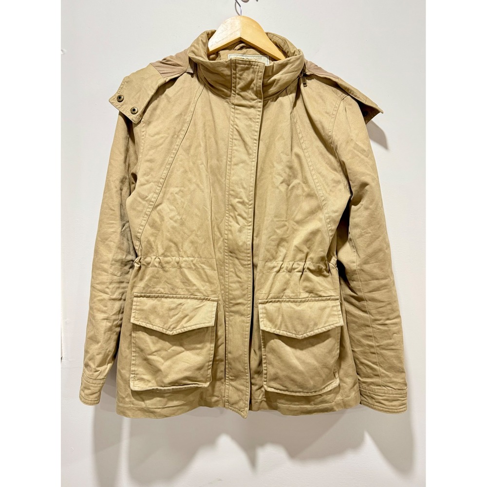 WenVen Khaki Tan Utility Field Jacket Women M Cotton Twill Hooded Parka Coat